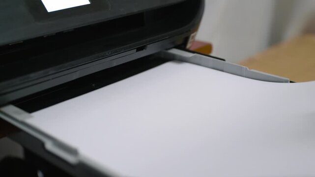 Fresh paper being put in to a black home, office printer.