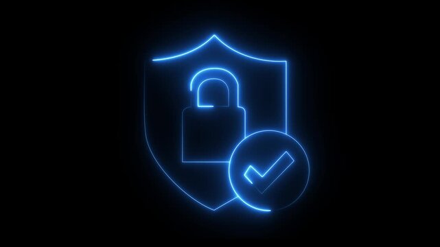 Glowing neon blue color lock animation icon security privacy password protection safety. animation