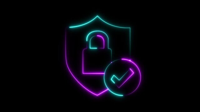 Glowing neon pink and cyan color lock animation icon security privacy password protection safety. animation