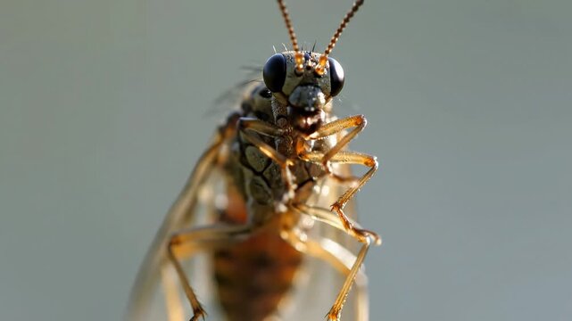 Detailed Housefly Grooming Antennae in Extreme Macro Closeup
