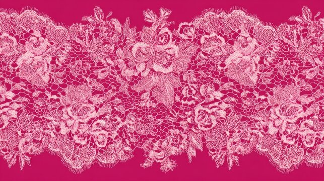 Seamless pink lace fabric texture with delicate floral pattern, soft romantic textile background, elegant decorative lace surface design, smooth repeating ornamental fabric pattern in gentle pastel pi