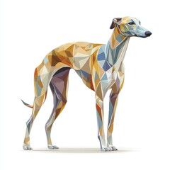 Obraz premium Polygonal Greyhound Dog Standing White Background Geometric Style