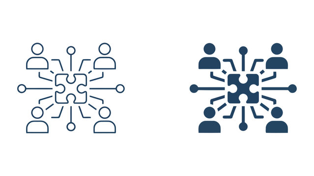 Business team puzzle piece integration vector icon representing collaborative problem solving and organizational synergy for strategic project alignment and unified corporate operations concepts