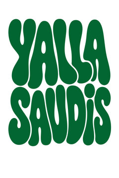 Green yalla saudis text with transparent background