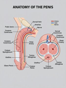 The anatomical diagram shows a detailed illustration of the human penis structure.