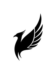 Fototapeta premium Black Phoenix Bird Icon, Winged Creature Symbol, Vector Graphic Illustration, Mythical Animal Emblem