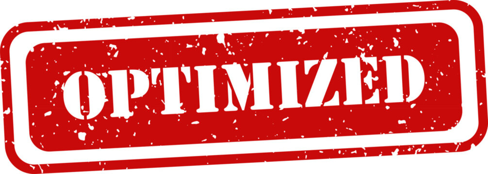 Red rubber stamp with text 'optimized' isolated on white background business approval seal