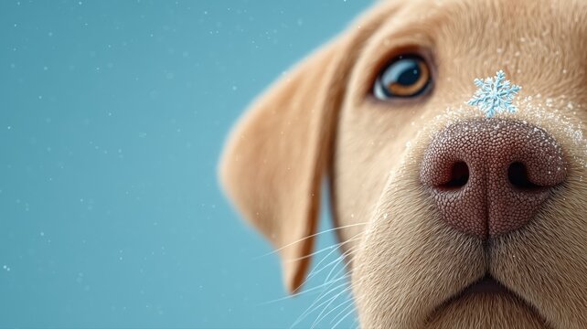 Close-up of a Dog with Snowflake on Nose