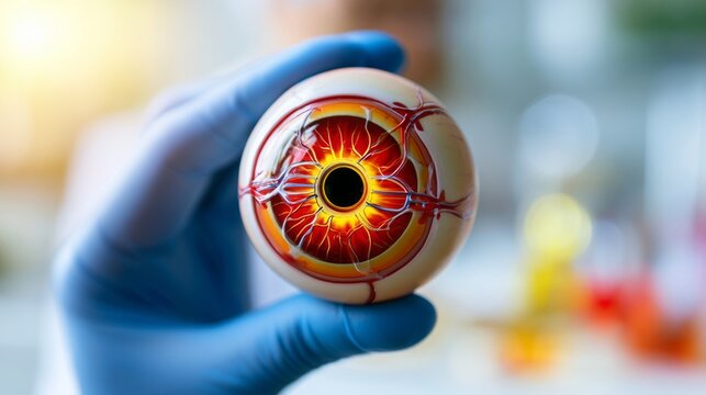 Detailed close-up of an artificial eye with realistic and vivid features