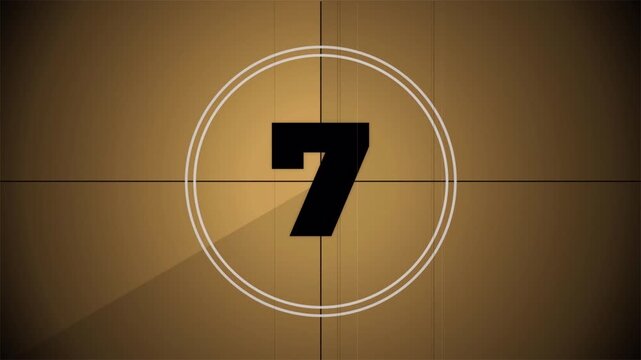 Vintage film countdown timer 10 to 0 with sepia tones and scratches, retro movie leader style 4k video