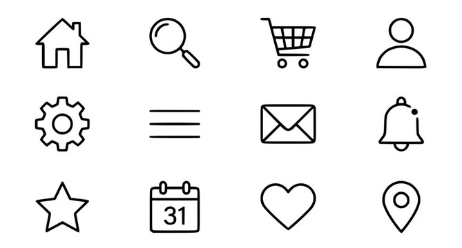 Universal web and mobile UI linear icon set for app navigation design