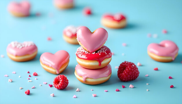 Mini heart donuts glazed in pink and red