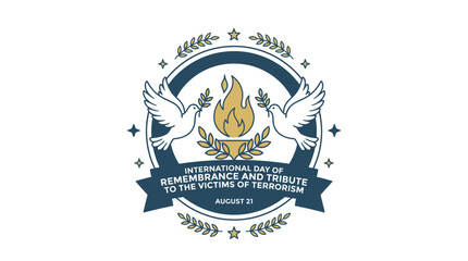 Fototapeta premium Remembrance Tribute Emblem with Doves Flame and Laurel