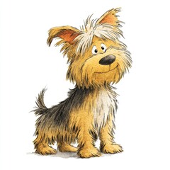 Naklejka premium Whimsical Yorkshire Terrier Dog Artistic Illustration on White Background