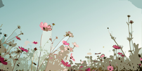 Floral ornament with pink and mauve wildflowers vector illustration © Smritykona