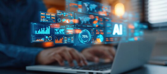 Fototapeta premium Technology and business professional using digital data analytics hologram future