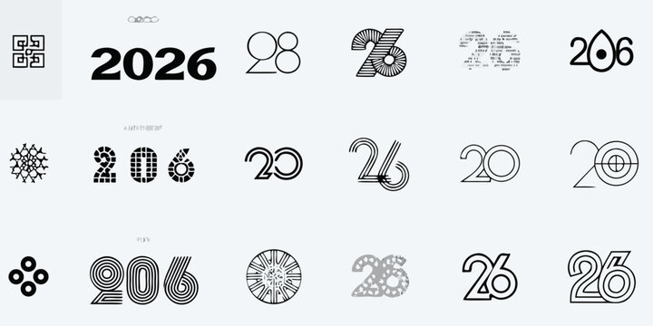 Typography Logo Collection Featuring The Year 2026 Vector Illustration