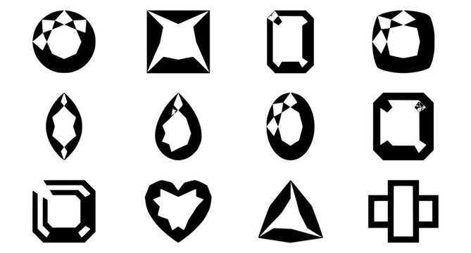 Diamond shapes icon collection and precious gemstone cuts vector flat set