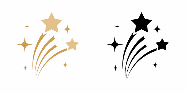 Shooting star logo set gold and black vector illustration on white background