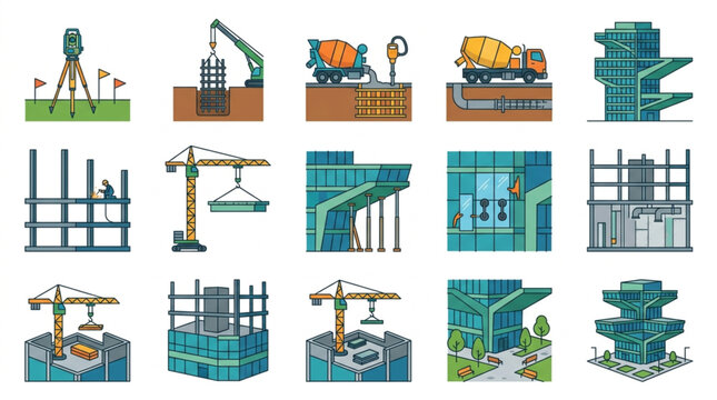 Construction Phases and Equipment Illustration.