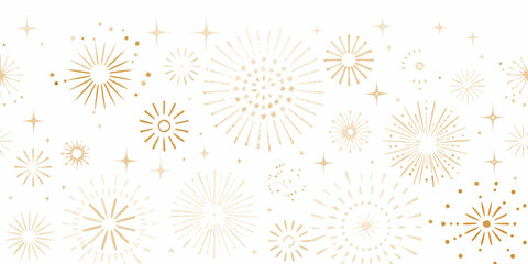 Fototapeta premium Golden Fireworks Pattern On White Background Seamless Celebration Design