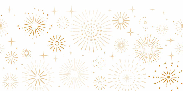 Golden Fireworks Pattern On White Background Seamless Celebration Design