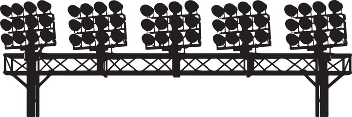  Row of professional stadium floodlights on a metal truss structure for sports arena illumination silhouette vector on a white background © Abdul