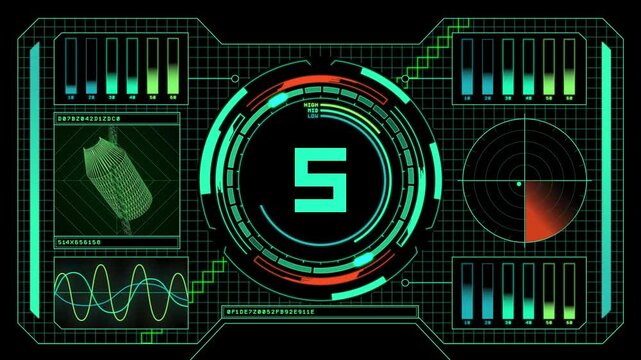 Futuristic HUD Sci-Fi Countdown 10 to 0 with Blank Text Frame for Logo Reveal