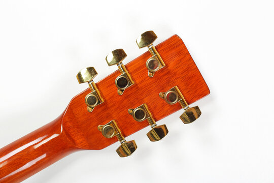 Musical instrument - rear view headstock neck tuning peg acoustic guitar