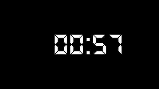 Digital countdown timer clock with white led numbers on black background, for time management, and broadcast