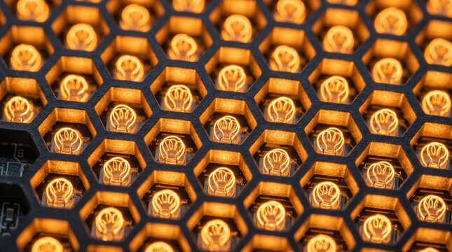 Honeycomb Structure with Warm Golden Lighting