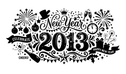 Festive New Year 2013 vector illustration holiday celebration isolated on white
