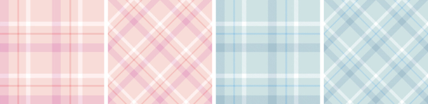 Seamless plaid and check pattern set. tartan checkered fabric fashion texture background.