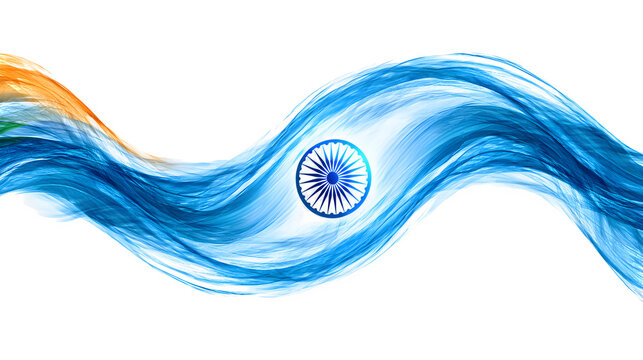 Indian flag colors in wavy abstract design with Ashok Chakra isolated on transparent background