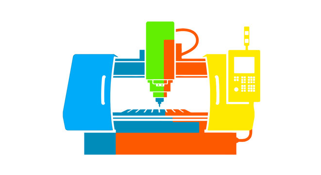 Abstract colorful illustration of a CNC milling machine.