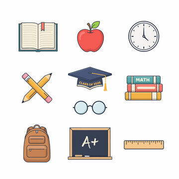 School Education Learning Icons Set.
