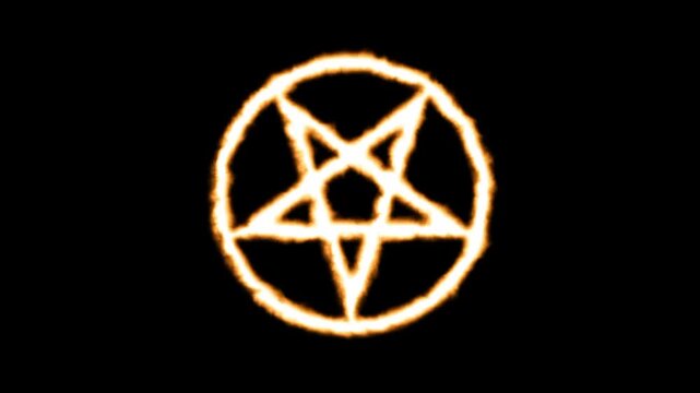 A golden pentagram or five pointed star symbol drawn in warm amber glow on a dark background representing mystical or occult concept