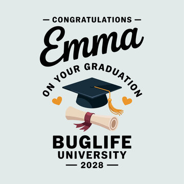 Graduation cap and diploma scroll.
