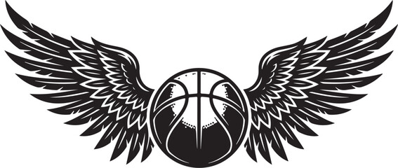 Fototapeta premium Black basketball wing logo, sports emblem, athletic icon, winged ball symbol