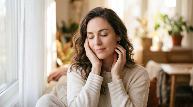 Beautiful Woman Enjoying Quiet Moment Indoors