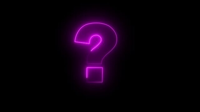 Glowing neon question mark animation. 3D question mark slowly rotating on a dark background, symbolizing curiosity and mystery. Smooth seamless loop.