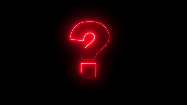 Neon 3D question mark loop animation. Bright glowing question mark gently spinning on a dark background, representing mystery, curiosity, and unanswered questions. Smooth seamless motion.