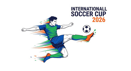 Fototapeta premium Soccer player kicking ball in dynamic motion
