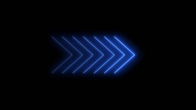  Neon line bright right arrow icon blue color 4k illustration. Neon arrow right to left direction concept 4k illustration.