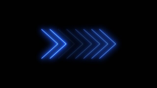  Neon line bright right arrow icon blue color 4k illustration. Neon arrow right to left direction concept 4k illustration.