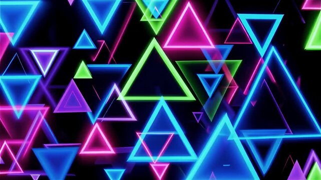 Abstract neon glowing triangles looping background animation ideal for music videos and vlogs.