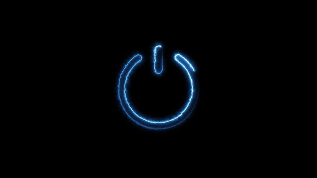 A neon power button symbol royal blue color animation against black background in simple graphic style. Neon line bright power button icon 4k video.