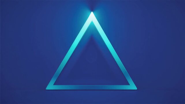 Neon light triangle shape moving, glowing and reflecting on blue background loop.