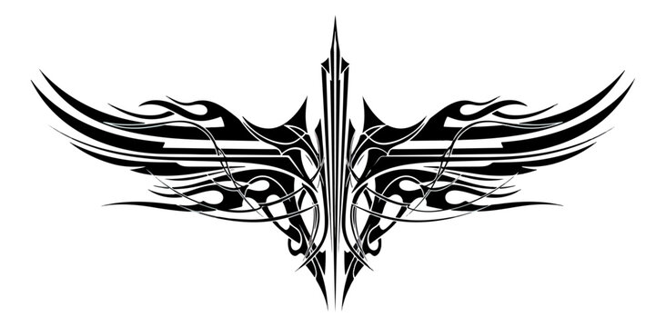 Symmetrical abstract rorschach inkblot design in black and white