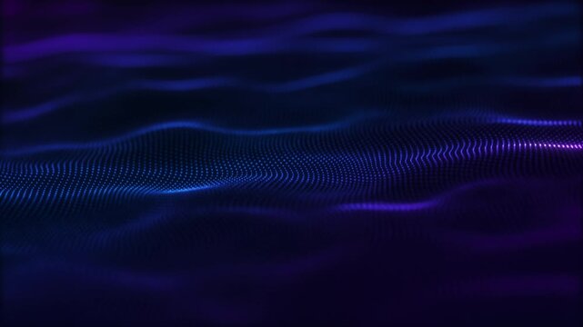 Layered blue particle waves form a flowing digital landscape with subtle violet highlights, ideal for technology, data visualization, science, and abstract media.